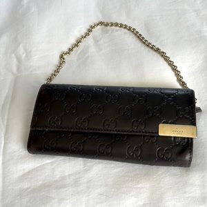 Gucci dark brown wallet w/chain